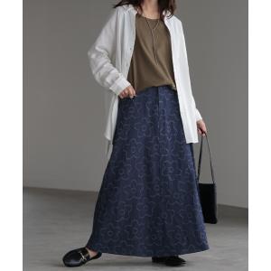 スカート デニム 花柄 ロング レディース ボ...の詳細画像2