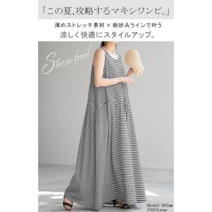 ワンピース マキシ 綿 混 ノースリーブ レデ...の詳細画像1