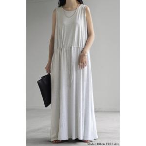 ワンピース マキシ 綿 混 ノースリーブ レデ...の詳細画像3