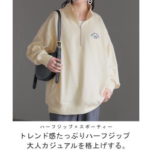 スウェット ハーフジップ ロゴ レディース ト...の詳細画像1