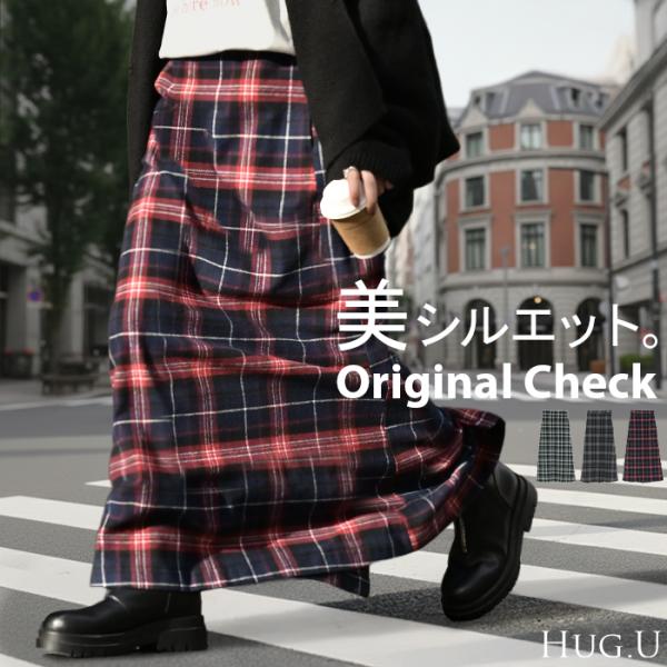 スカート ロング チェック Aライン レディース 綿100 チェックスカート ロングスカート ボトム...