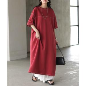 ワンピース ロング Tシャツ 配色 ステッチ ...の詳細画像4