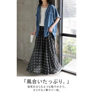 スカート ロング チェック 柄 シフォン レデ...の詳細画像1