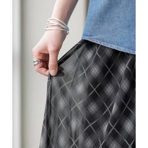 スカート ロング チェック 柄 シフォン レデ...の詳細画像2
