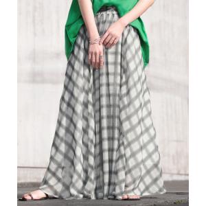 スカート ロング チェック 柄 シフォン レデ...の詳細画像4