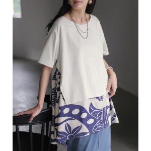 Tシャツ 重ね着風 異素材MIX トップス ブ...の詳細画像4