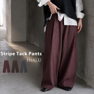 パンツ ワイド ストライプ タックパンツ レディース ロング タック ワイドパンツ ロングパンツ 柄 ボトムス ボトム ストレート ズボン ハイウエスト