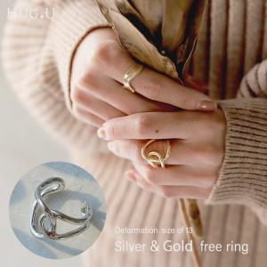 リング フリーリング 変形 ウェーブ レディース アクセサリー アクセ シルバー フリー 指輪 シルバーアクセ シンプル モード 大きめ 13号