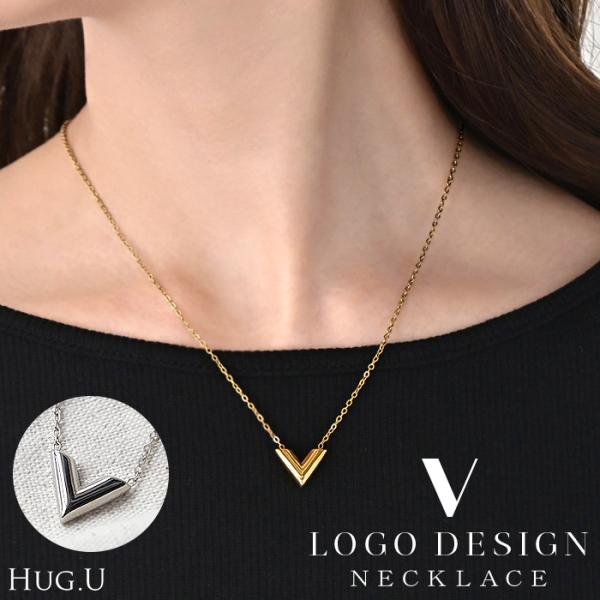 ネックレス V字 ロゴ モチーフ レディース アクセサリー チェーン ロング ロングネックレス オブ...