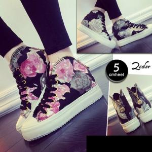 スニーカー レディース ハイカット インヒールスニーカー インヒール ハイカットスニーカー 花柄 フラワー 靴 シューズ フォーマル 秋
