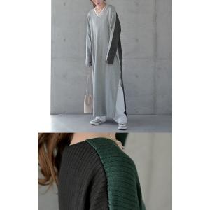 ニットワンピース ロング ニットワンピ Vネッ...の詳細画像3