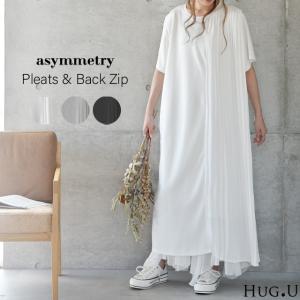 ワンピース ロングワンピース ロング マキシワンピース プリーツ レディース ロングワンピ スリットワンピース シフォン 半袖 スリット