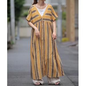 ワンピース 綿 麻 シャツワンピース ストライ...の詳細画像4
