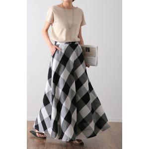 スカート ブロックチェック ロングスカート フ...の詳細画像2