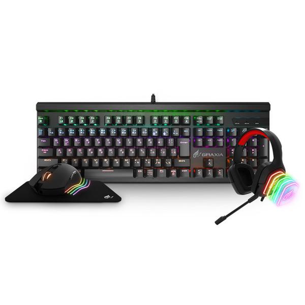送料無料 ゲーミングデバイスセット(キーボード、マウス、ヘッドセット、マウスパッド)GX-4IKMH...