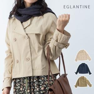 スプリングコート ショート丈 レディース ネイビー ベージュ グリーン 薄手 EGLANTINE トレンチコート ドロップショルダー ジャケット LV-501417H3