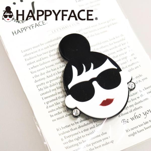 ブローチ HAPPY FACE EMMA 大 サングラス LADY アクリル スワロフスキー ピンブ...