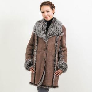 スワカラ ファー ジャケット ブラウン カラクル ラム バルーン袖