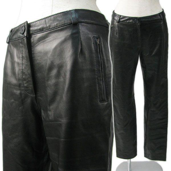 柔らか ラム レザー シャープデザイン パンツ ブラック