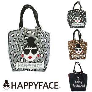 トートバッグ HAPPY FACE EMMA スクエア レオパード ピコニット ヒョウ柄 スクエア トートバッグ サングラス LADY マチ広 レディース オシャレ 70397