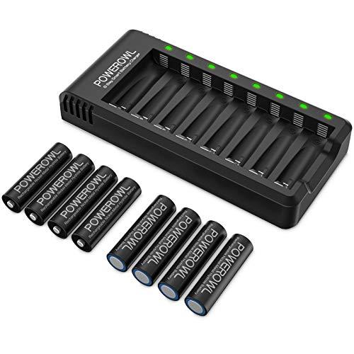 Powerowl充電池充電器セット単3形充電池 8本大容量 耐久性 家庭用オフィス用 電池と充電器の...