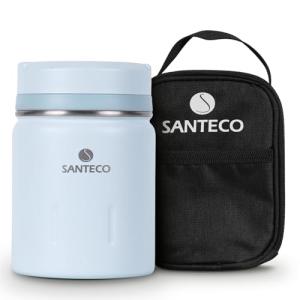 SANTECO 真空断熱 スープジャー 500ml 広口 保温保冷 ランチジャー保温弁当箱 スプーン 専用バッグ付 オシャレ 男女兼用 ピクニック 部活用 ライトブルー