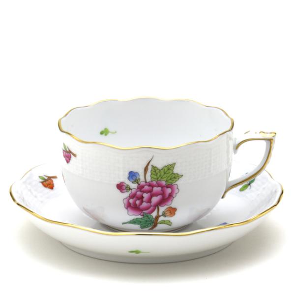 ヘレンド ティーカップ ヴィクトリアの花と蝶 手描き 紅茶碗皿 食器 ハンガリー製 Herend