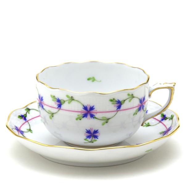 ヘレンド ティーカップ 小さな矢車菊の花飾り 手描き 紅茶碗皿 磁器製 洋食器 Herend