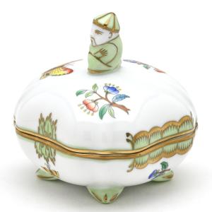 ヘレンド（HEREND） 丸形小物入れ(高さ:9cm)猫飾り ミルフルール(06033