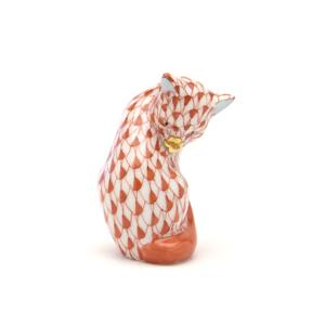 ヘレンド　猫　グルーミングキャット　赤　鱗模様 ヘレンド 猫(ミニ) 置物 グルーミングキャット 赤色の鱗模様