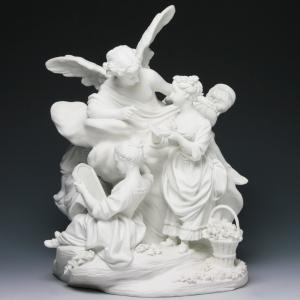 セーブル(Sevres) 白磁人形 恋愛教育(高さ:30.5cm) 1997年:Pascale LOUVAT作 題材:ギリシャ神話より 飾り物【フランス国立セーブル製陶所から直接買い付け】新品