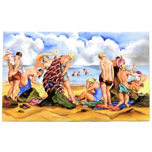 セーブル 超希少 一点物 陶板画 ポール ヴェラ 海水浴図 手描き 絵 フランス製 Sevres