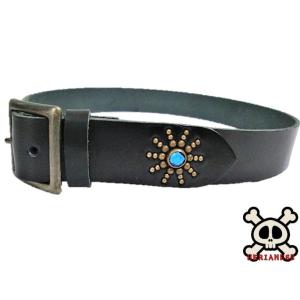 栃木レザー エンドオンリー スタッズベルト 黒 ターコイズスポッツ
