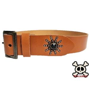 栃木レザー エンドオンリー スタッズベルト 茶 ターコイズスポッツ