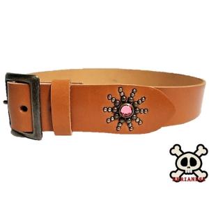 栃木レザー エンドオンリー スタッズベルト 茶 ターコイズスポッツ