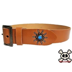 栃木レザー エンドオンリー スタッズベルト 茶 ターコイズスポッツ