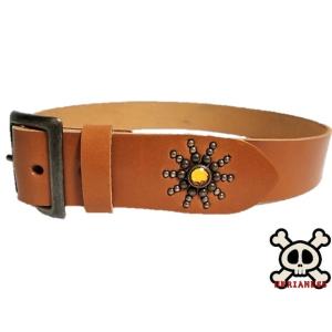 栃木レザー エンドオンリー スタッズベルト 茶 ターコイズスポッツ