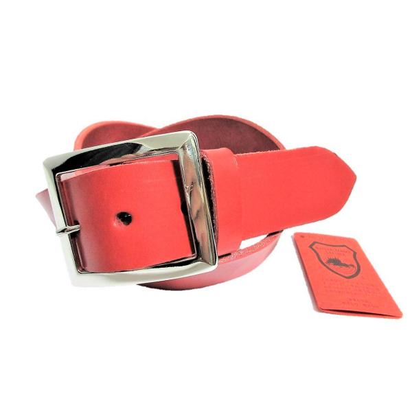 栃木レザーベルト　赤　磨きニッケルメッキバックル　一枚革　日本製　牛革メンズベルト