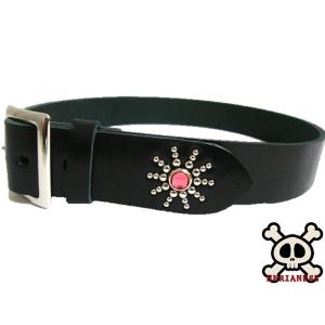 栃木レザー フラワー型 スタッズベルト 黒 ブラックスポッツ 日本製