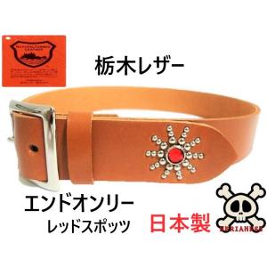 栃木レザー フラワー型 スタッズベルト チョコ アクアブルー