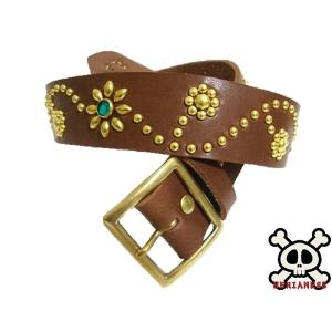 栃木レザー フラワー型 スタッズベルト チョコ ブルースポッツ 日本製
