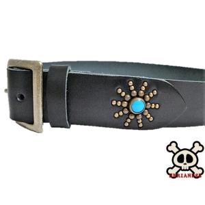 栃木レザー フラワー型 スタッズベルト 黒 ブラックスポッツ 日本製