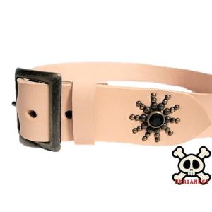 栃木レザー フラワー型 スタッズベルト 黒 ブラックスポッツ 日本製