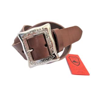 真鍮製八角バックル 栃木レザーベルト チョコ 40mm幅 日本製