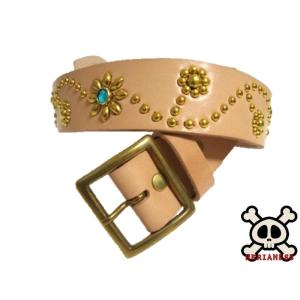 栃木レザー フラワー型 スタッズベルト 黒 ブラックスポッツ 日本製 一