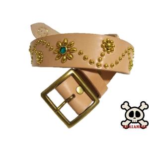 栃木レザー フラワー型 スタッズベルト ナチュラル アンバースポッツ