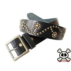 栃木レザー　フラワー型　スタッズベルト　黒　ヴィンテージタイプ　日本製　ハンドメイド