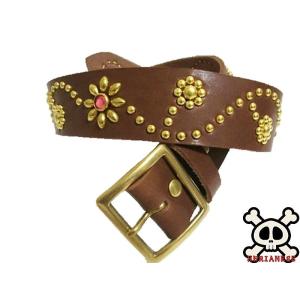 栃木レザー フラワー型 スタッズベルト 黒 ブラックスポッツ 日本製
