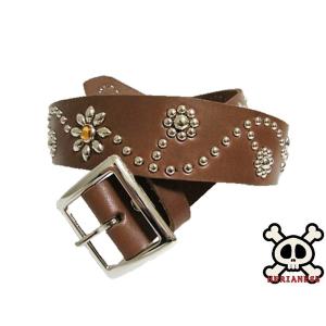 栃木レザー　フラワー型スタッズベルト　黒（ターコイズスポッツ）一枚革 栃木レザー フラワー型スタッズベルト 黒（ターコイズスポッツ