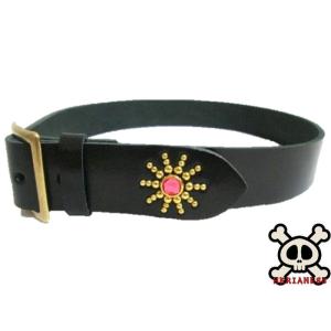 栃木レザー フラワー型スタッズベルト 黒 ターコイズスポッツ 一枚革